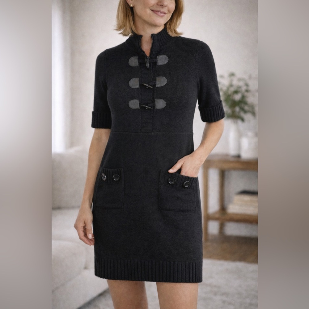 Piper & Blue Girls Black Knit Cardigan Sweater Dress Toggle Buttons‎ Pockets